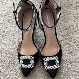 Adrienne Vittadini Black Heels with Pearl Embellishments